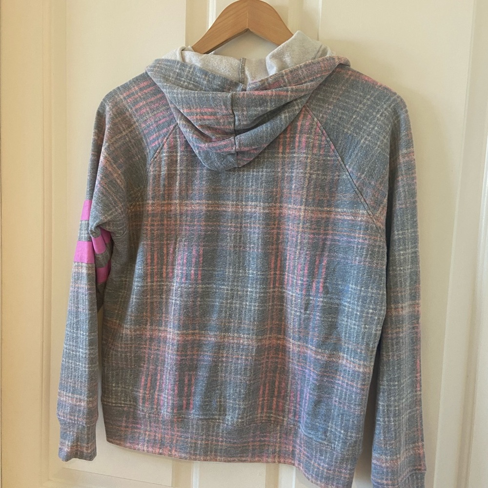 Anthropologie Sundry Stripes Plaid Pink Petal Hoodie Size 0 XS Womens - Picture 6 of 7